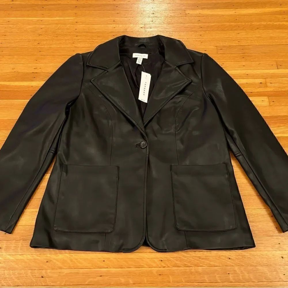Top Shop Nordstrom Black Faux Leather Soft Jacket NWT